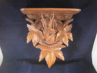Antique Large German Black Forest Carved Wood Deer Head Shelf