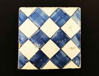 A Very Rare Delft / Faience / Tin - Glazed Tile,  Tessellated Pattern,  Circa 1700