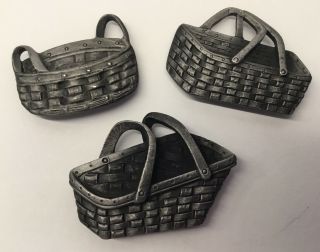 Three Retired Longaberger Dark Pewter Basket Magnets Euc