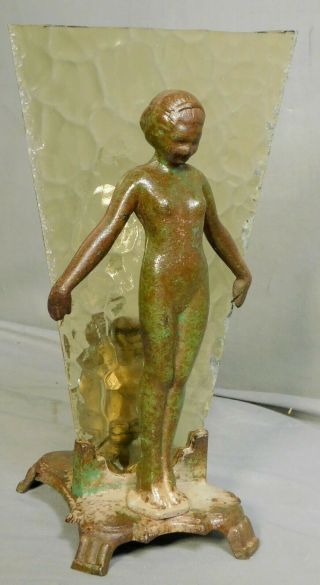 Antique Art Deco Cast Iron Nude Female Statue Figural Lamp 1925 Vintage Paint