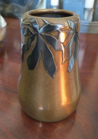 Antique Heintz Art Metal Silver On Bronze Vase - Arts & Crafts