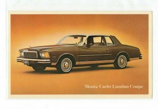 Vtg 1979 Chevy Monte Carlo Landau Coupe Car Dealership Advertiser Postcard Auto