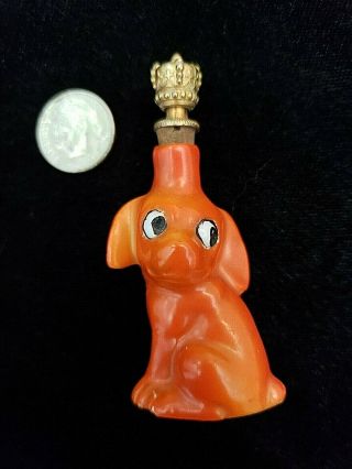Vintage - Antique Porcelain Germany Figural Perfume Bottle - Orange Dog