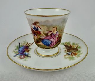 Antique Paris Porcelain Tea Cup & Saucer,  Sevres Style