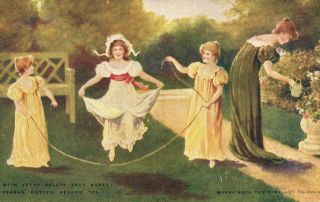 1908 Vintage Delightful Scene Of Young Girls Skipping Jumping Rope Postcard
