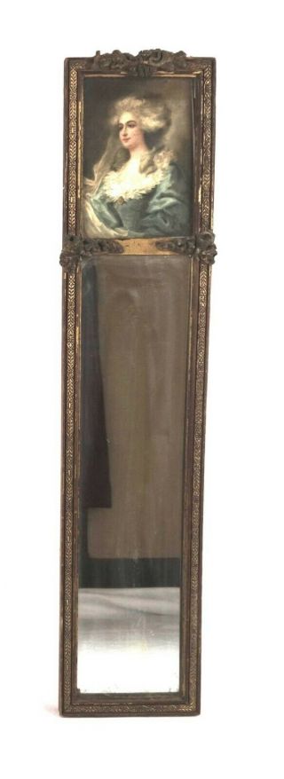 Antique 18th Century French Royalty Print Ornate Gold Gesso Wall Mirror