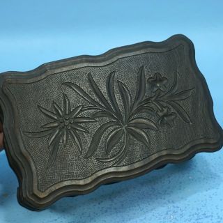 7 " Antique Swiss Black Forest Wood Carving Jewelry Trinket Box Edelweiss C1920