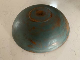 Early Primitive Antique Wooden Dough Bowl Large Old Blue Paint