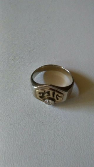 Unique Vintage 14kt White & Yellow Gold Monogrammed Ring W/ Diamond Accent