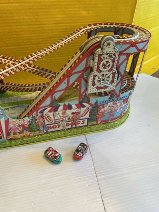 Vintage Tin Wind Up J.  Chein Roller Coaster With Box Cars