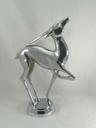 Art Deco 14 " Gazelle Antelope Modernist Sculpture Chrome Finish Over Cast Metal