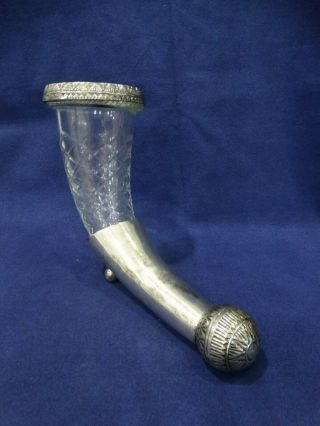 Rare And Unique Vintage Silver Plate And Cut Glass Cornucopia Footed Vase