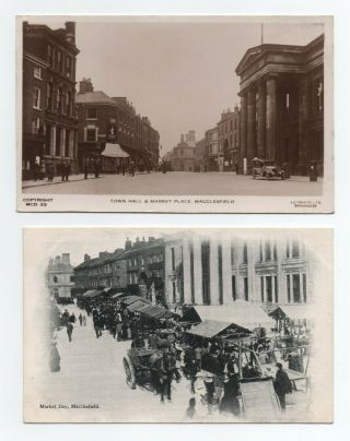 2 Vintage Postcards Town Hall & Market Place Macclesfield Cheshire 1904