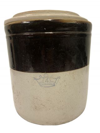Antique Vintage Stoneware Crock/butter Churn/jug 4 Gallon Blue Crown