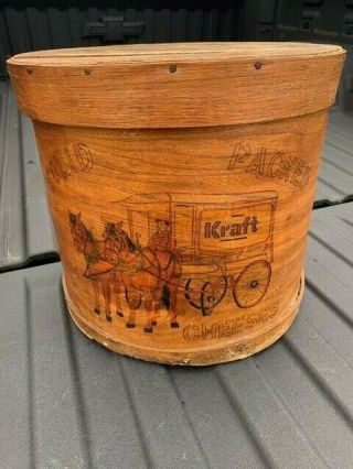 Vintage Round Kraft Wooden Cheese Wheel Box With Lid 15 " Diameter