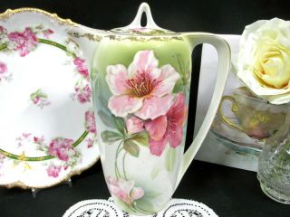 R & S Germany Teapot Chocolate Pot Tillowitz Silesia Painted Azalea Pink Set