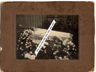 Early 1900 Young Girl Lady Post Mortem Open Coffin Orig Large Photo On Cardboard