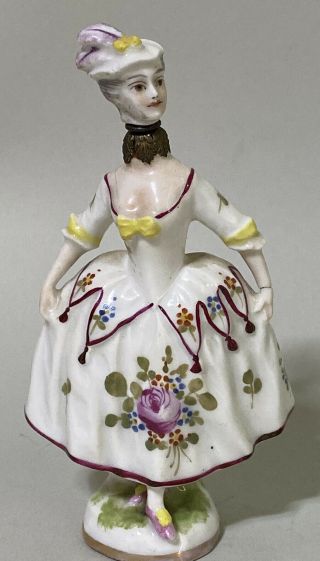 Antique English Derby Porcelain Figural Perfume Bottle Lady Rare
