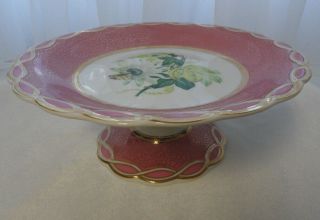 Antique Old Paris Porcelain Tazza Compote/ Centerpiece Pedestal Dish - Pink Floral