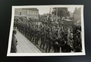 German Military Soldiers Marching Through Town Photo World War 2 Vintage Ww2