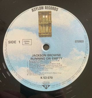 JACKSON BROWNE - Running on Empty 1977 Vinyl LP Album K53070 Ex Con 3