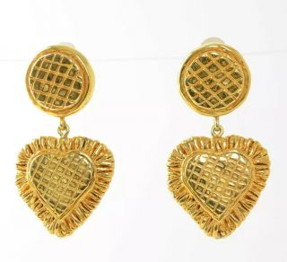Authentic Christian Lacroix Gold Tone Heart Dangle Earrings Vintage