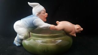 Very Rare Victorian German Pig Fairing With Butcher Chasing A Pig Ashtray / Bowl
