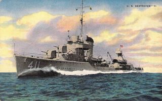 Ww2 Linen Era,  Us Navy Destroyer,  Dd - 411,  Uss Anderson,  Old Postcard