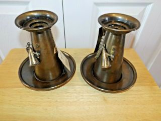 Vtg Tell City Chair Co Weathered Brass Colonial P6pe Candle Holder Pair Tag 4703