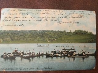 Postcard 1908 Old Town Canoe Maine Promo Portage Path Canoe Club Akron Ohio