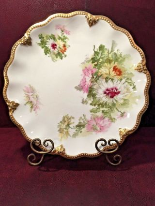 12 1/2 " Gorgeous Antique A.  Lanternier Limoges France Hand Painted Floral Plate