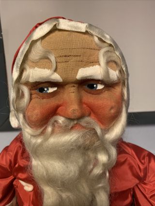 VINTAGE/ANTIQUE 24” SANTA CLAUS - Molded Cloth Face With Straw Stuffed Body 3