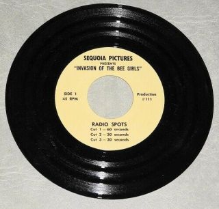 Invasion Of The Bee Girls Rare Vintage 1970s Movie Radio Commercial Set 45rpm