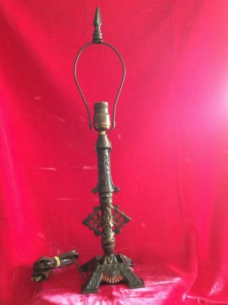 Vintage Art Deco 23” Cast Iron Table Lamp W/ Finial Black Red Well