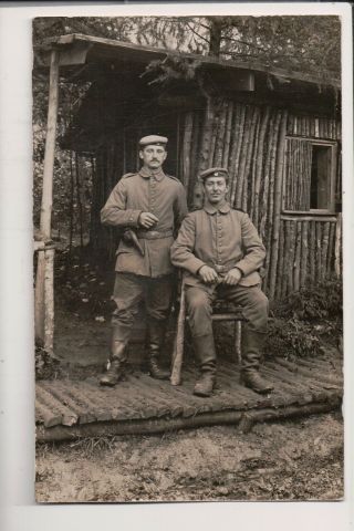Vintage Postcard Rppc 2 German Soldiers On The Porch In Uniform Wwi