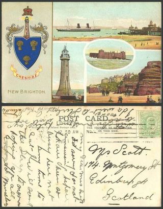 Brighton Lighthouse Battery Steam Ship Beach,  Coat Of Arms 1907 Old Postcard