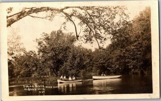 Rppc Boats On Sugar River Near Cave,  Albany Wi C1911 Vintage Postcard N39
