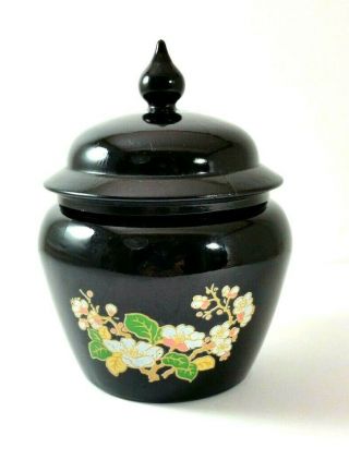 Avon Black Amethyst Ginger Jar With Lid Cherry Blossom Floral Vintage 1970s