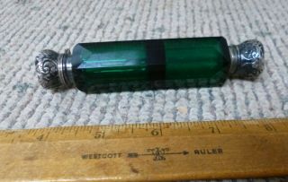 Antique Emerald Green Cut Glass & Sterling Victorian Perfume