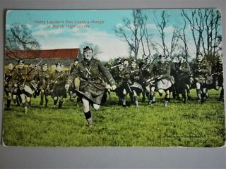 Ww1 British Military Postcard Argyll & Sutherland Highlanders Charging Across A