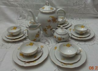 Germany Us Zone Vintage 23 Piece Porcelain Tea Set Yellow Flowers Gold Accents