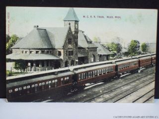 Michigan Central Railroad Depot Niles Mi Rr Station Postcard Mcrr Passenger Cars