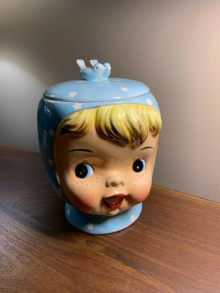 Vintage Napco Miss Cutie Pie Blue Cookie Jar