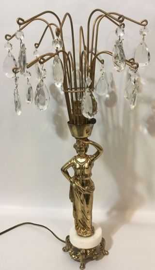 Vintage Art Deco Hollywood Regency Crystal Prisms Waterfall Boudoir Table Lamp
