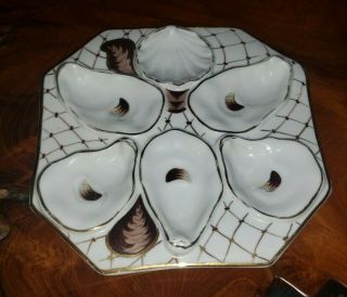 Antique German Porcelain Turkey Design Fishnet Oyster Plate C.  1890 - 1930 Numbered