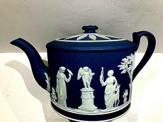 C.  1910 Wedgwood Cobalt Blue Jasperware " Brewster " Style Tea Pot 8.  5 " X 5 "