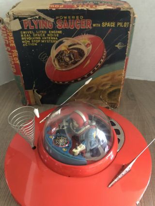 Rare Ko.  Yoshiya Flying Saucer Ufo Tin Toy From 1956 Japan By Cragstan Vintage
