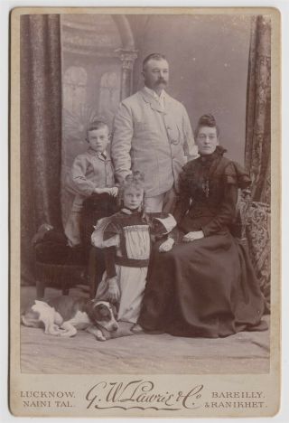 India Cabinet Card - Family Of Four With Their Dog By G.  W.  Lawrie & Co.  Of Lucknow