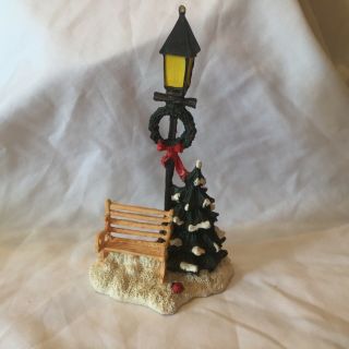 Christmas Village Light Post With Bench,  Lady Bug,  Wreath And Tree