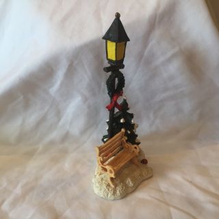 Christmas Village light post with bench,  lady bug,  wreath and tree 3